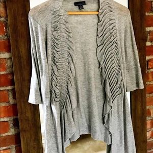 LINE Ruffle Open Cardigan Sweater in Light Gray